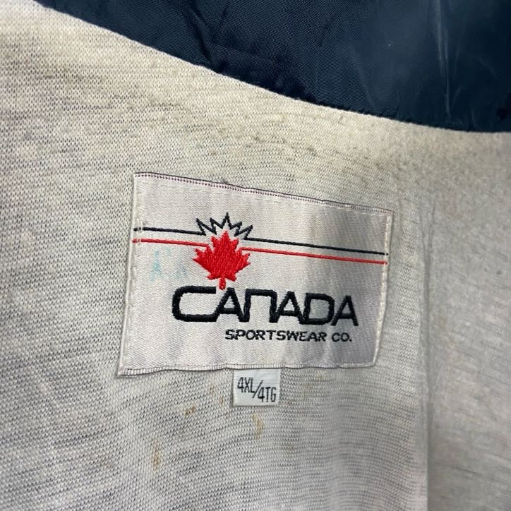 ～00s　CANADA　フルジップジャケット　刺繍ロゴ　ワンポイント　ヴィンテージ　紺　ネイビー　白　ホワイト　4XLサイズ