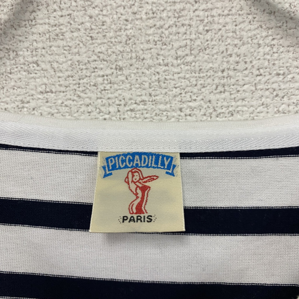 PICCADILLY　ピカデリー　長袖Tシャツ/ロンT　ボーダー柄　デカロゴ　アーチプリント　黒　ブラック　白　ホワイト　Fサイズ