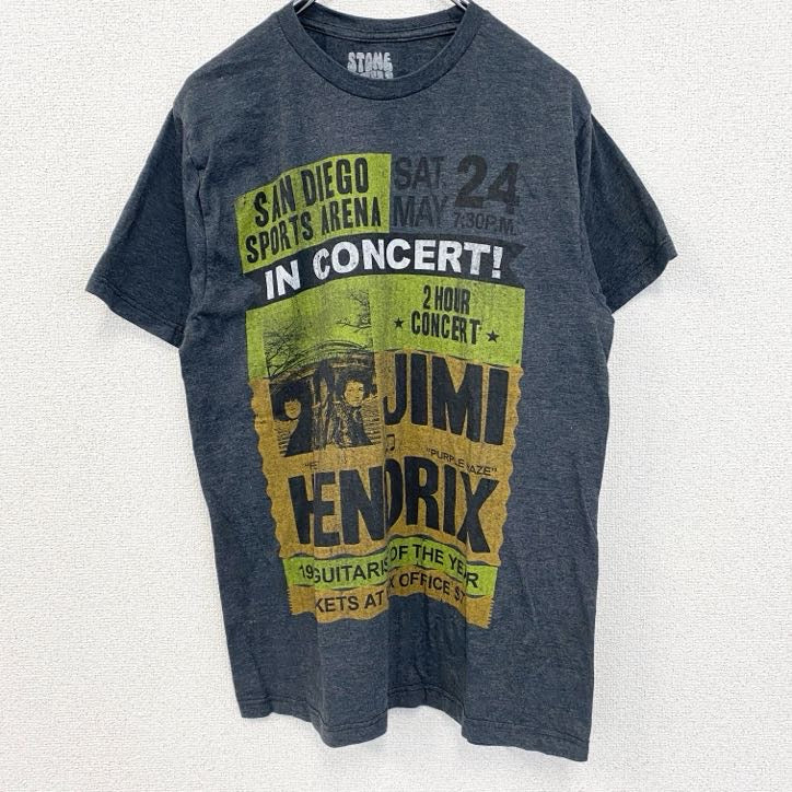 古着 used　半袖音楽プリントTシャツ　ジミヘンドリクス　ブルース　レトロデザイン　灰色　ダークグレー　Mサイズ