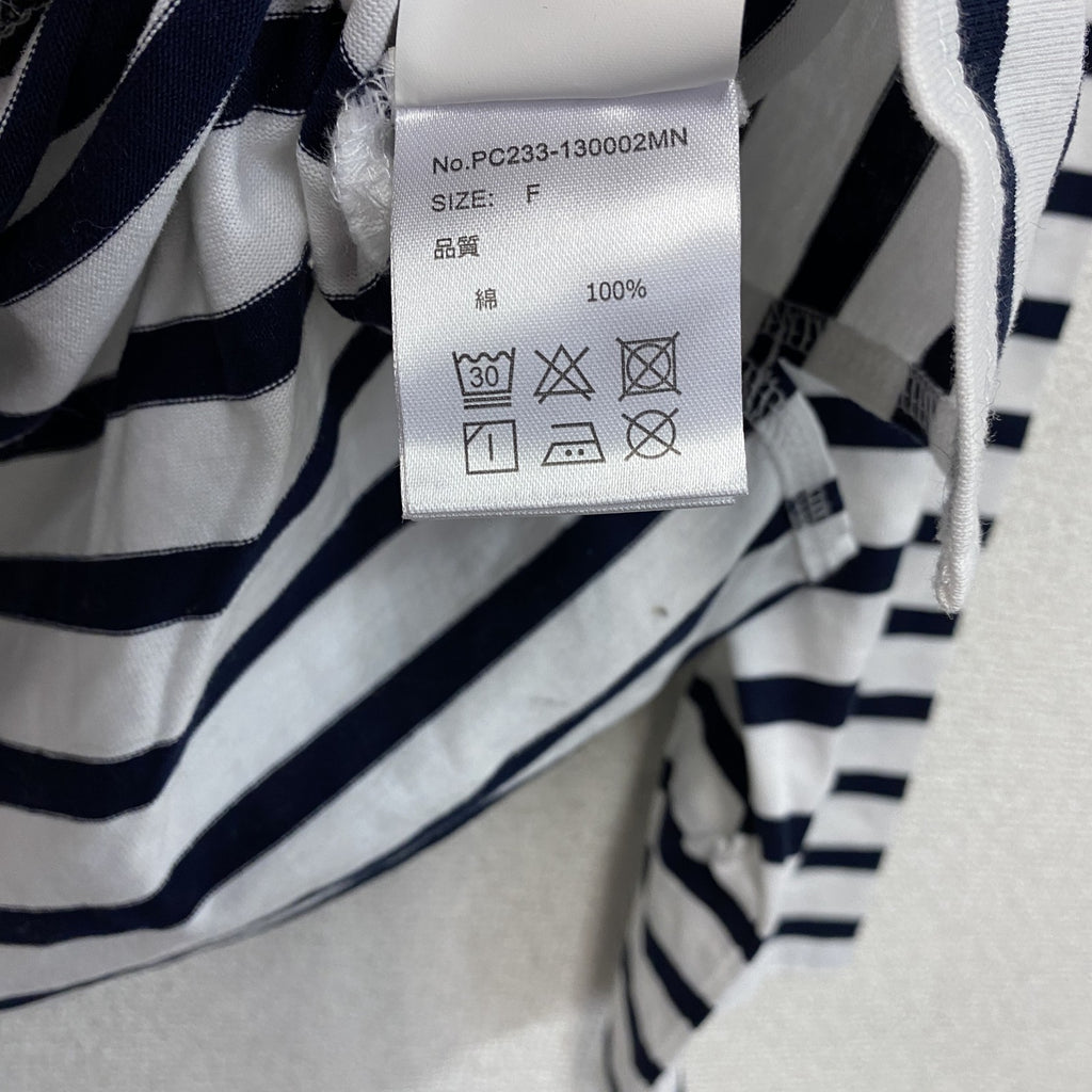 PICCADILLY　ピカデリー　長袖Tシャツ/ロンT　ボーダー柄　デカロゴ　アーチプリント　黒　ブラック　白　ホワイト　Fサイズ