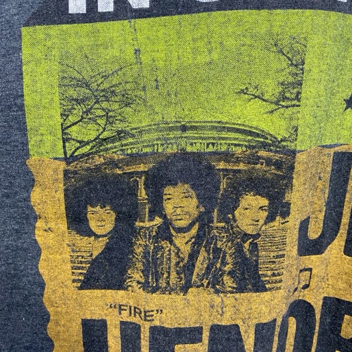 古着 used　半袖音楽プリントTシャツ　ジミヘンドリクス　ブルース　レトロデザイン　灰色　ダークグレー　Mサイズ