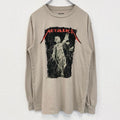 古着 used　長袖バンドプリントTシャツ　メタリカ　音楽　メタル　ベージュ　レトロデザイン　クルーネック　Mサイズ
