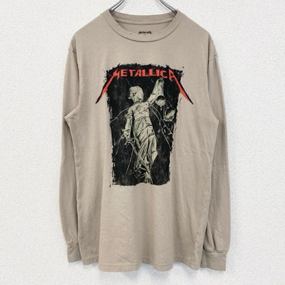 古着 used　長袖バンドプリントTシャツ　メタリカ　音楽　メタル　ベージュ　レトロデザイン　クルーネック　Mサイズ
