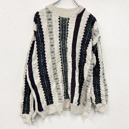 ～90s　Susquehanna Trail Outfitters　コットンニットセーター　総柄　クルーネック　アイボリー　Lサイズ