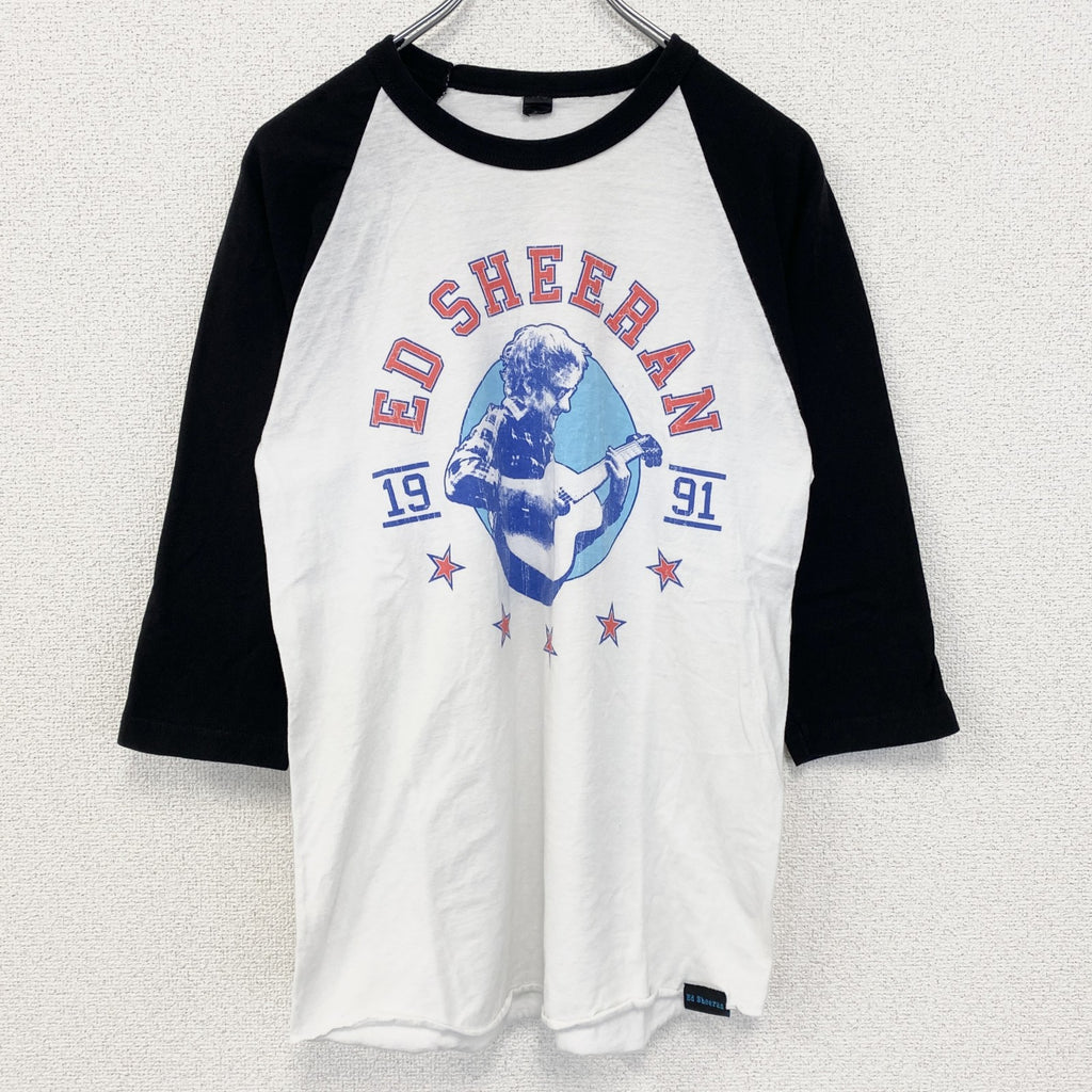 古着 used　Ed Sheeran　エドシーラン　七分袖プリントライブTシャツ　レトロ　クルーネック　白　ホワイト　Sサイズ