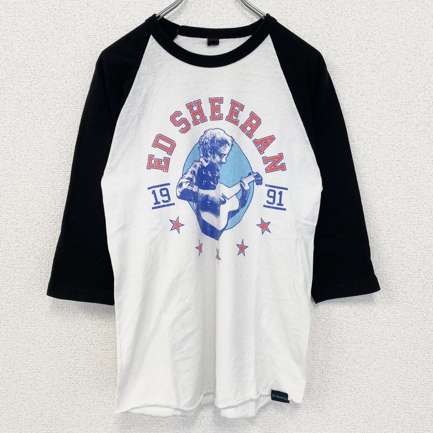 古着 used　Ed Sheeran　エドシーラン　七分袖プリントライブTシャツ　レトロ　クルーネック　白　ホワイト　Sサイズ