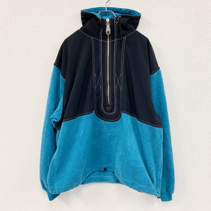 90s　FIRE AND ICE　ハーフジップフリースプルオーバー　ハイネック　バイカラー　水色　ブルー　XLサイズ