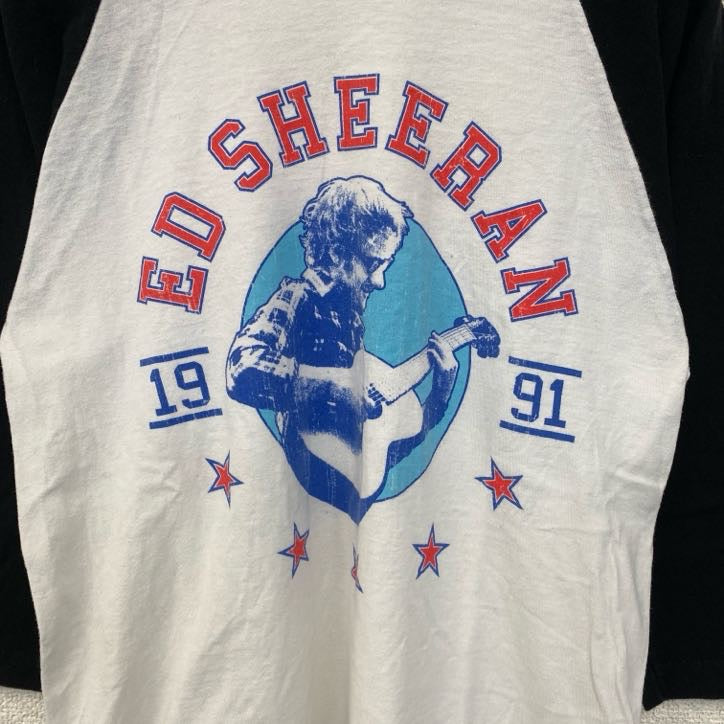 古着 used　Ed Sheeran　エドシーラン　七分袖プリントライブTシャツ　レトロ　クルーネック　白　ホワイト　Sサイズ