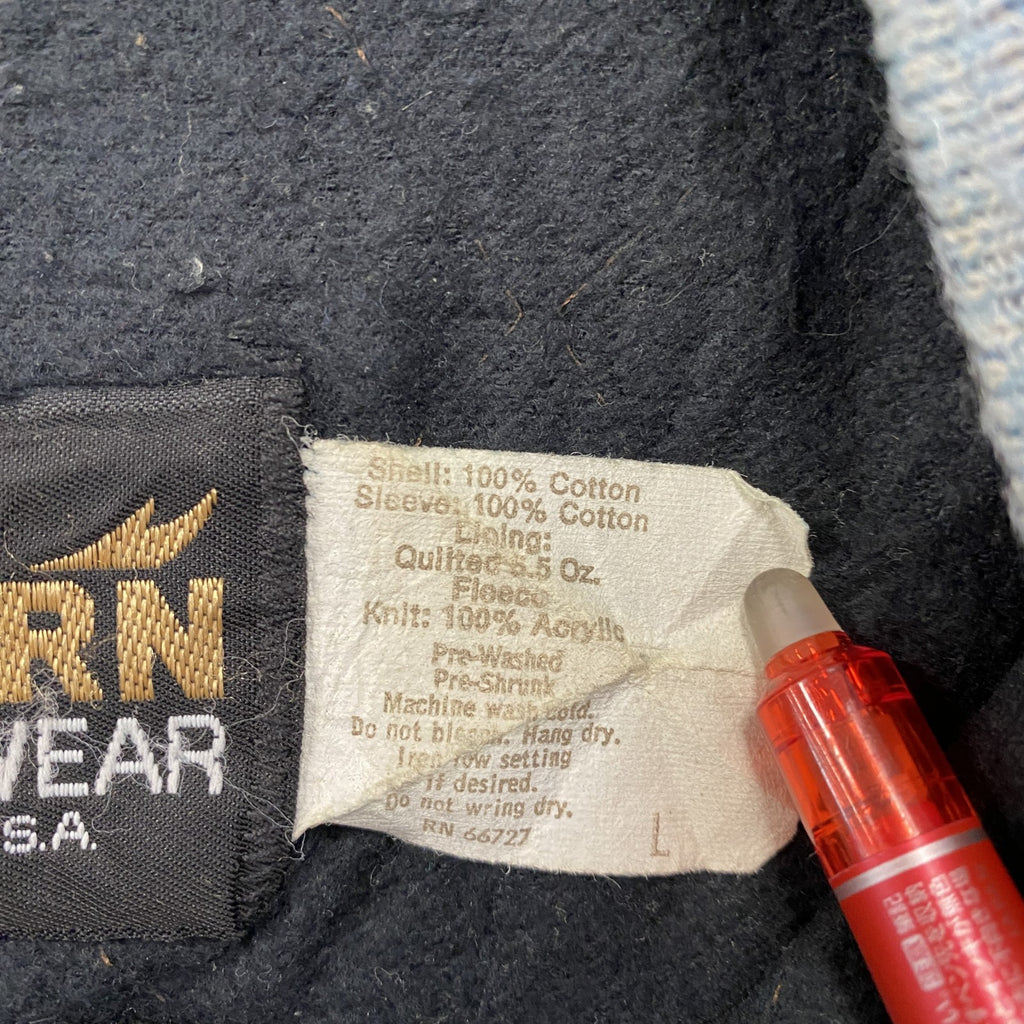 ～90s　AUBUN SPORT WEAR　デニムスタジャン/スタジアムジャケット　刺繍ロゴ　ヴィンテージ　インディゴ　Lサイズ