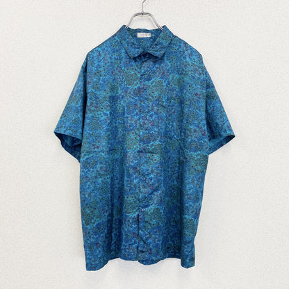 古着 used　MAN'S　半袖総柄シャツ　アート　グリーン　オーバーサイズ　レーヨン　レトロデザイン　胸ポケット