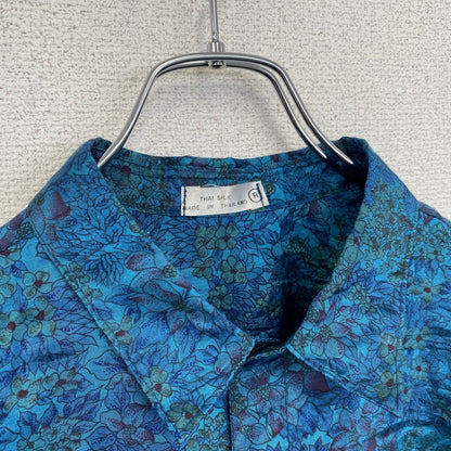古着 used　MAN'S　半袖総柄シャツ　アート　グリーン　オーバーサイズ　レーヨン　レトロデザイン　胸ポケット