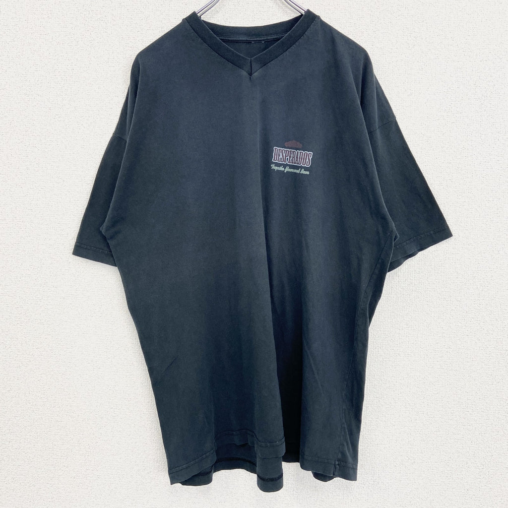 古着 used　半袖プリントTシャツ　Vネック　バックプリント　レトロデザイン　DESPERADOS　黒　ブラック　