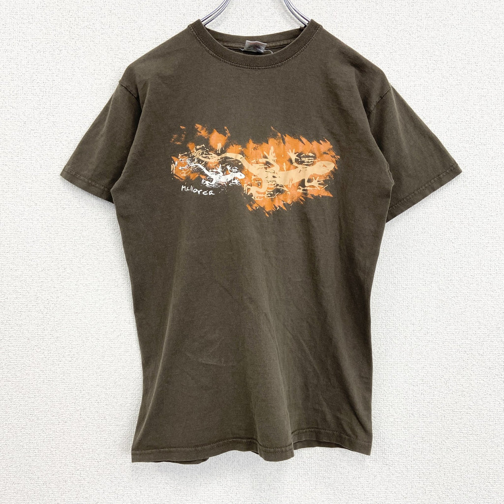 古着 used　FRUIT OF THE LOOM　半袖プリントTシャツ　爬虫類　レトロ　クルーネック　ブラウン　Sサイズ