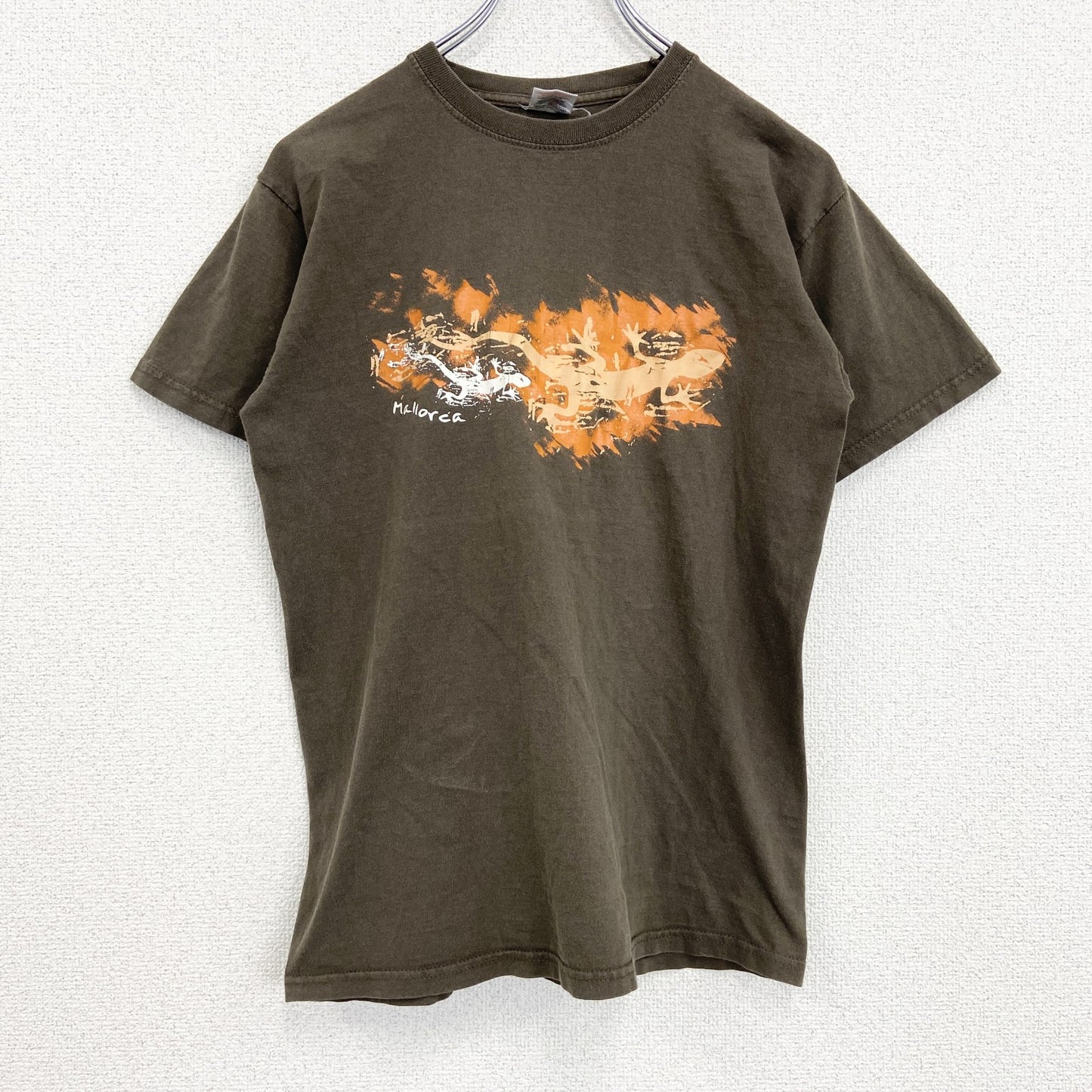 古着 used　FRUIT OF THE LOOM　半袖プリントTシャツ　爬虫類　レトロ　クルーネック　ブラウン　Sサイズ