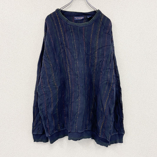 ～90s　ROUNDTREE&YORKE　コットンニットセーター　ヴィンテージ　紺　ネイビー　2XLサイズ