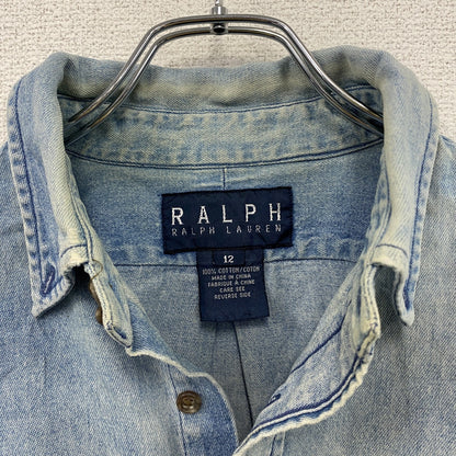 RALPH LAUREN　ラルフローレン　長袖デニムシャツ　ボタンダウンデニムシャツ　フェード　インディゴ　12サイズ