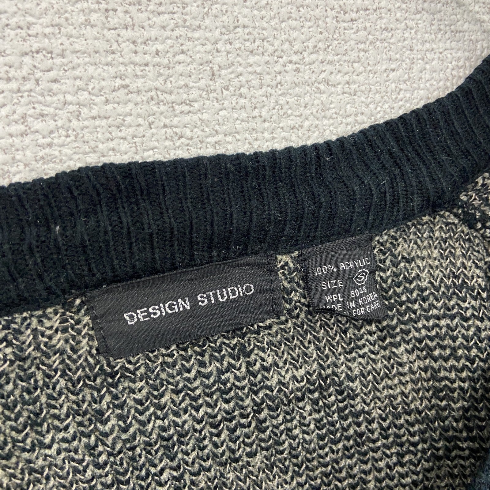 ～90s　DESIGN STUDIO　アクリルニットカーディガン　ヴィンテージ　総柄　ベージュ　Sサイズ