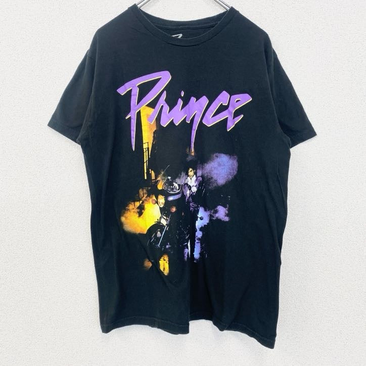 古着 used　Prince　半袖プリントバンドTシャツ　レトロデザイン　クルーネック　パープル・レイン　黒　ブラック　Lサイズ