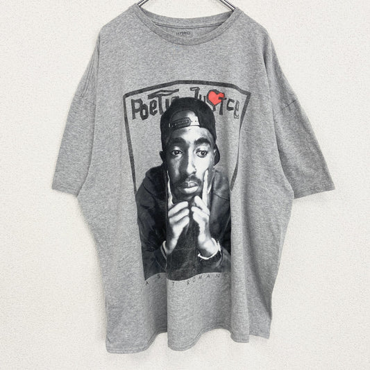 Poetic Justice　2PAC　半袖プリントTシャツ　レトロデザイン　クルーネック　灰　グレー　XXXXLサイズ