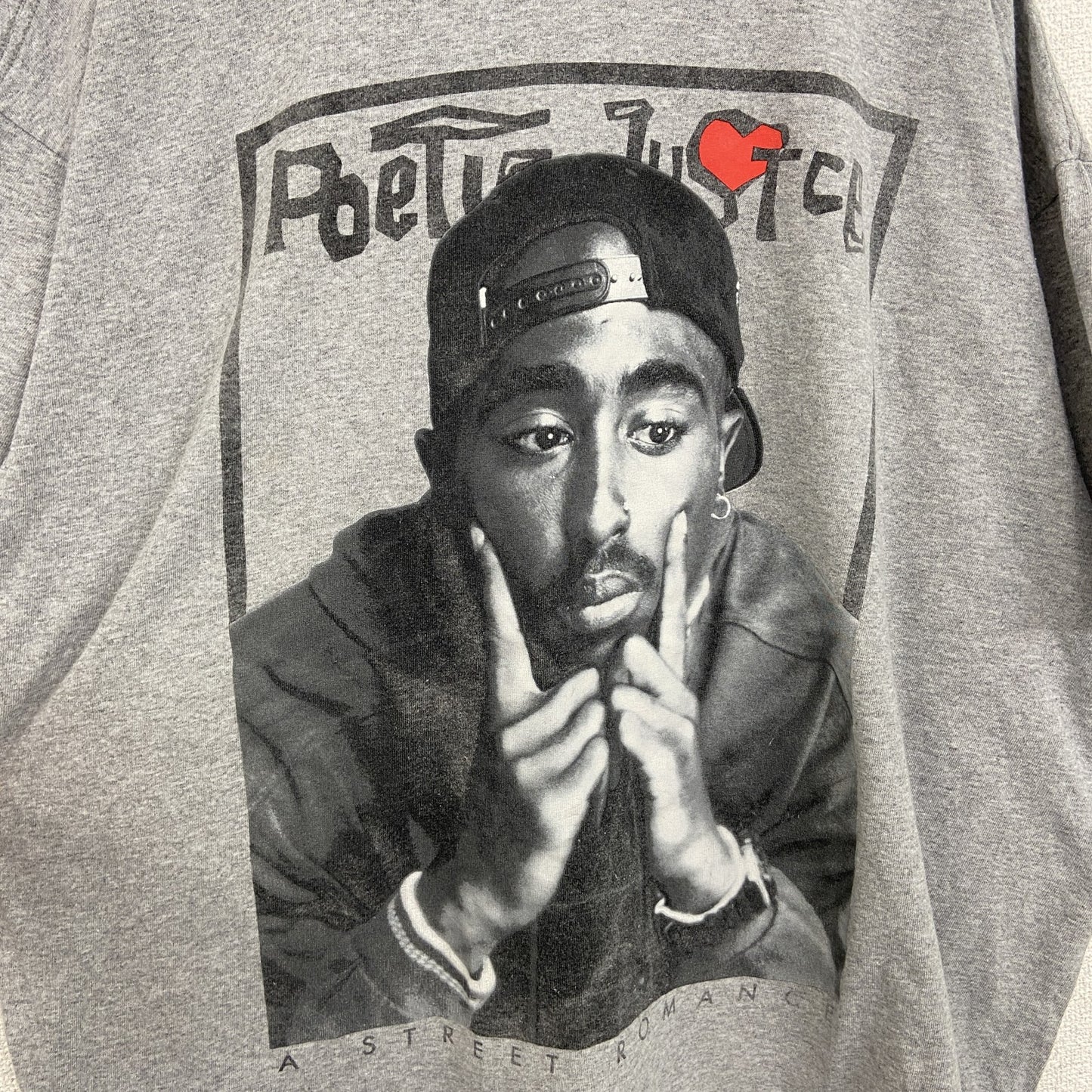 Poetic Justice　2PAC　半袖プリントTシャツ　レトロデザイン　クルーネック　灰　グレー　XXXXLサイズ