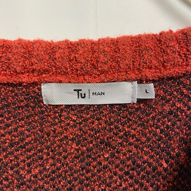 古着 used　Tu　長袖ノルディック柄クルーネックニット　セーター　トナカイ　雪　赤　オレンジ　レトロデザイン　Lサイズ 61