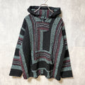古着 used　BAJA JOE　メキシコ製　長袖メキシカンパーカー　ニット　セーター　フード　レトロデザイン　秋冬服　Lサイズ