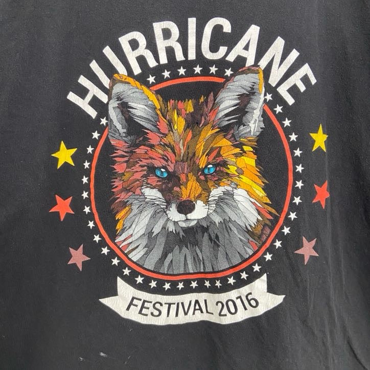 古着 used　半袖アニマルプリントTシャツ　狐　キツネ　バックプリント　レトロデザイン　クルーネック　黒　ブラック　Lサイズ