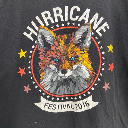 古着 used　半袖アニマルプリントTシャツ　狐　キツネ　バックプリント　レトロデザイン　クルーネック　黒　ブラック　Lサイズ