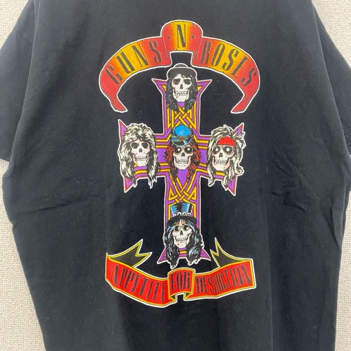 古着 used　GUNS N’ ROSES　半袖プリントバンドTシャツ　レトロ　クルーネック　ドクロ　黒　ブラック　XLサイズ