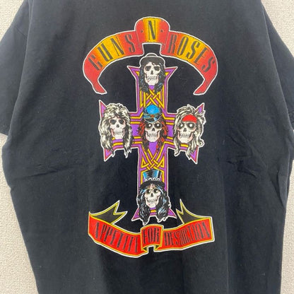 古着 used　GUNS N’ ROSES　半袖プリントバンドTシャツ　レトロ　クルーネック　ドクロ　黒　ブラック　XLサイズ
