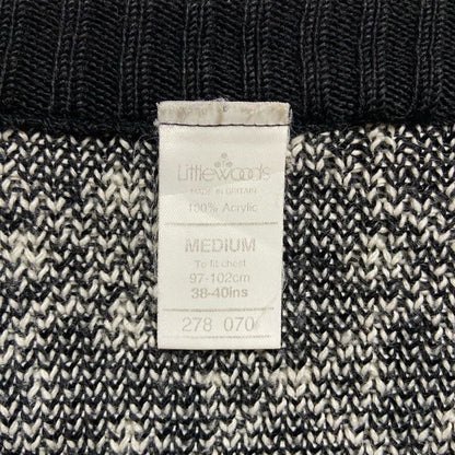 古着 used　Littlewoods　長袖総柄クルーネック厚手ニット　セーター　黒　ブラック　ノルディック柄　レトロ　Mサイズ