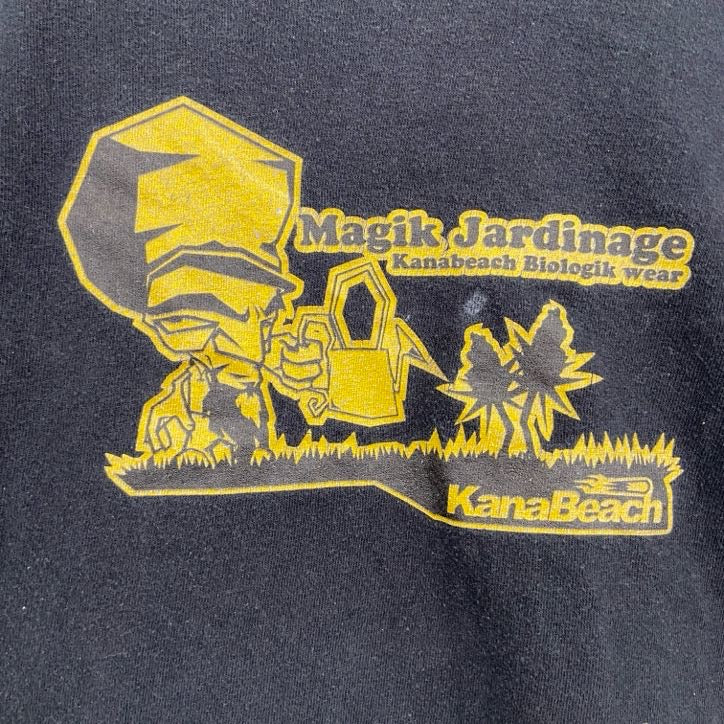 古着 used　半袖プリントTシャツ　KanaBeach　切り替えデザイン　レトロ　クルーネック　黒　ブラック　Lサイズ