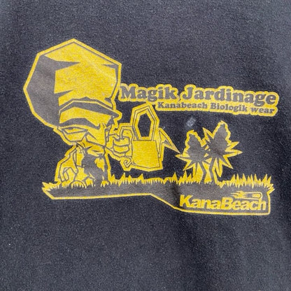 古着 used　半袖プリントTシャツ　KanaBeach　切り替えデザイン　レトロ　クルーネック　黒　ブラック　Lサイズ
