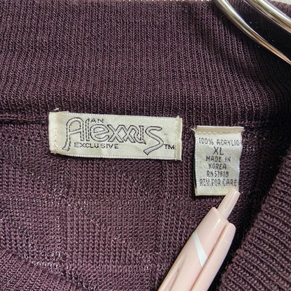 ～90s　Alexxus　長袖ブロック編み薄手ニット　セーター　ヴィンテージ　ノームコア　ワインレッド　XLサイズ