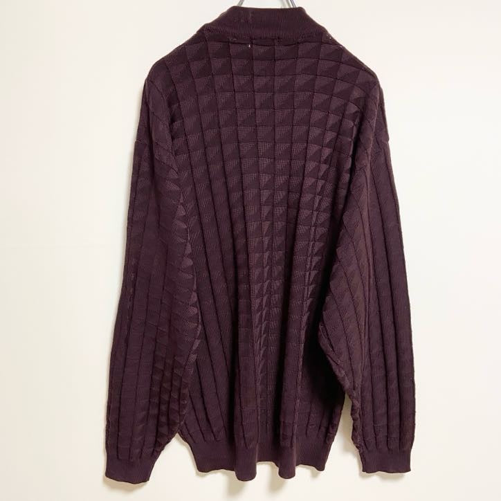 ～90s　Alexxus　長袖ブロック編み薄手ニット　セーター　ヴィンテージ　ノームコア　ワインレッド　XLサイズ