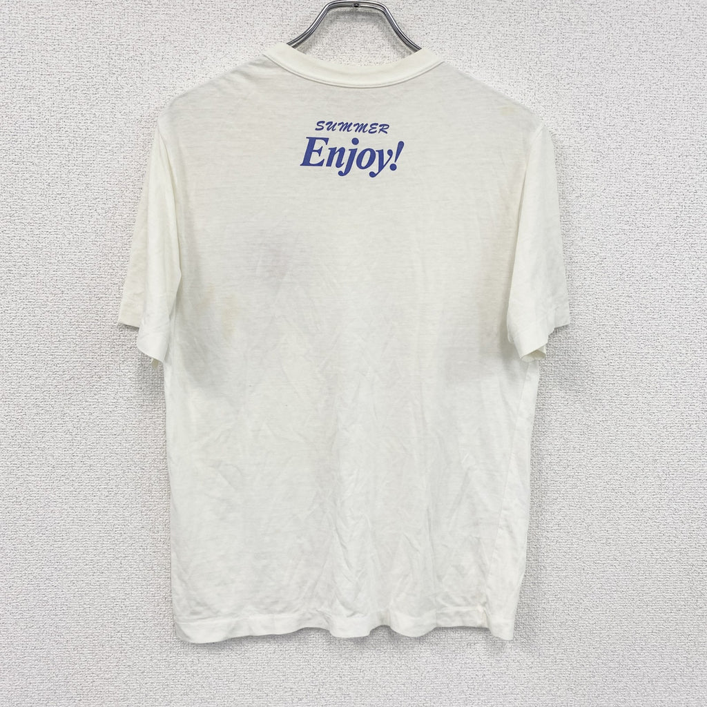 90s～　半袖プリントTシャツ　シングルステッチ　天狗　両面プリント　ヴィンテージ　白　ホワイト