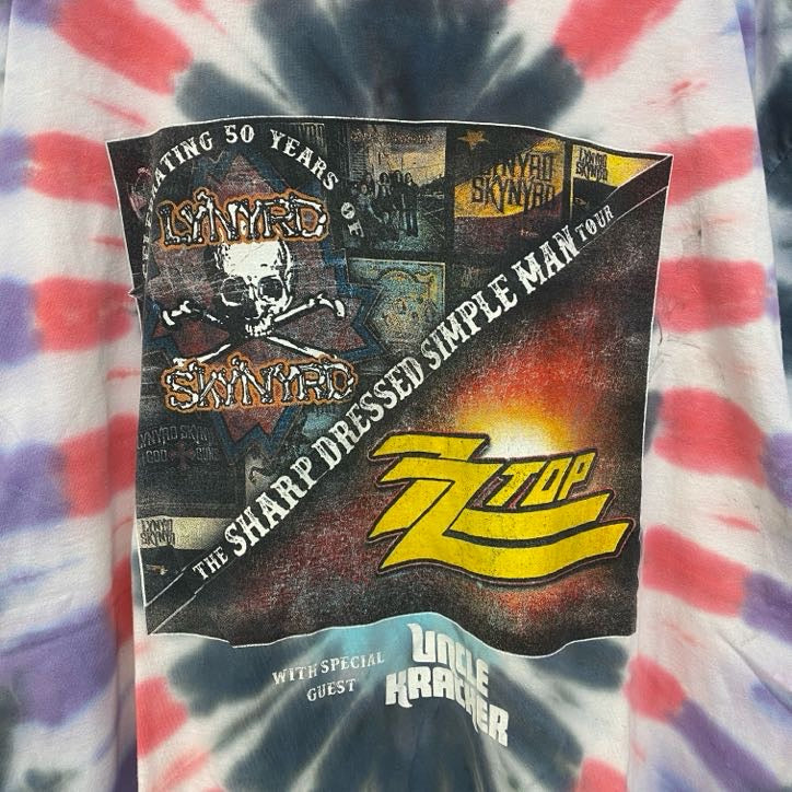 古着 used　LYNYRD SKYNYRD　半袖プリントバンドTシャツ　レトロデザイン　タイダイ柄　クルーネック　XXLサイズ