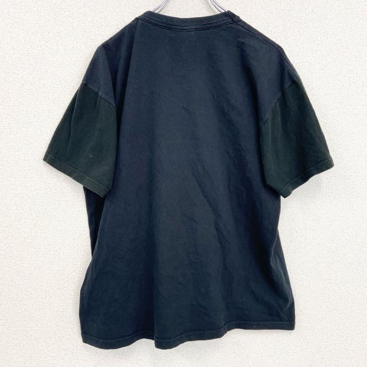 古着 used　半袖プリントTシャツ　KanaBeach　切り替えデザイン　レトロ　クルーネック　黒　ブラック　Lサイズ