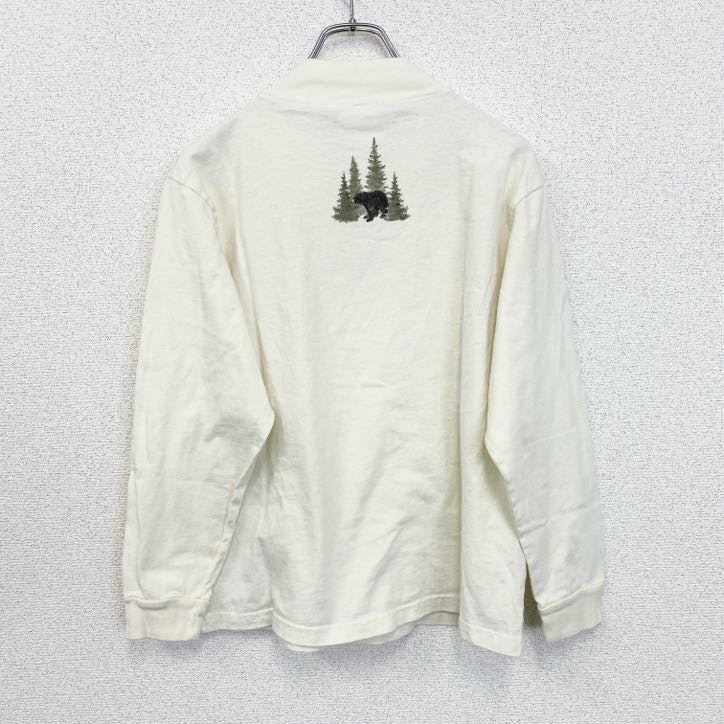 古着 used　長袖アニマルプリントTシャツ　ベージュ　熊　クマ　bear　レトロデザイン　モックネック　Sサイズ
