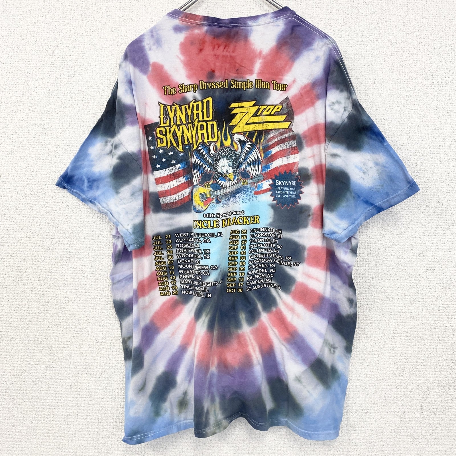 古着 used　LYNYRD SKYNYRD　半袖プリントバンドTシャツ　レトロデザイン　タイダイ柄　クルーネック　XXLサイズ