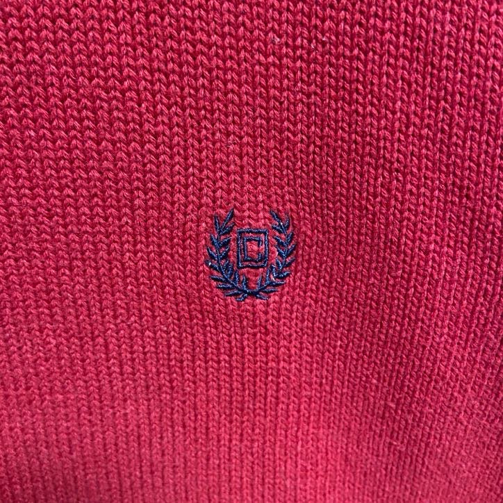 古着 used　CHAPS　チャップス　長袖クルーネックニット　セーター　ワンポイント刺繍　無地　赤　レトロデザイン　XLサイズ