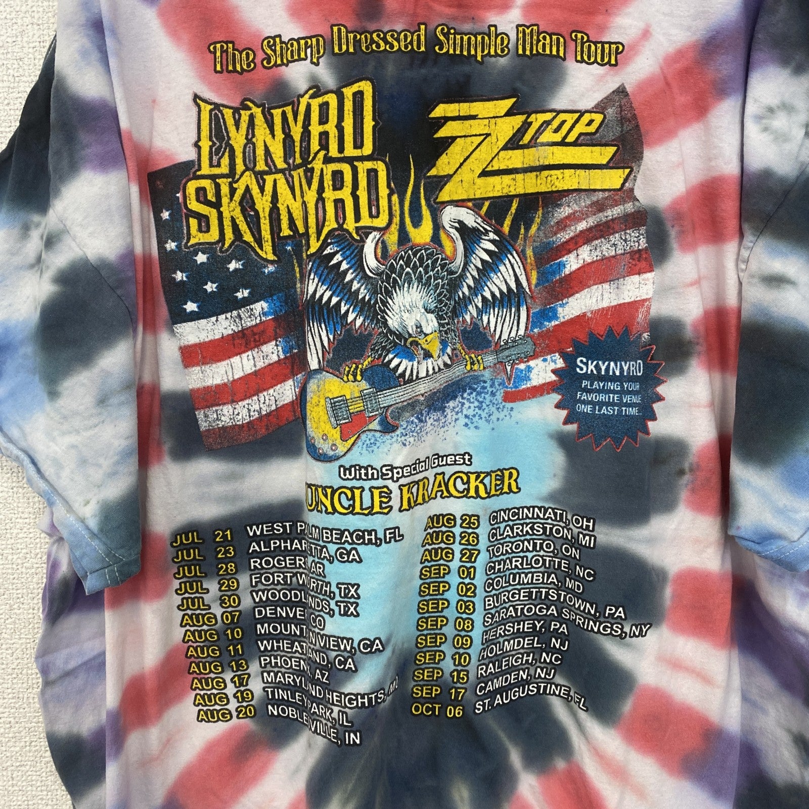 古着 used　LYNYRD SKYNYRD　半袖プリントバンドTシャツ　レトロデザイン　タイダイ柄　クルーネック　XXLサイズ