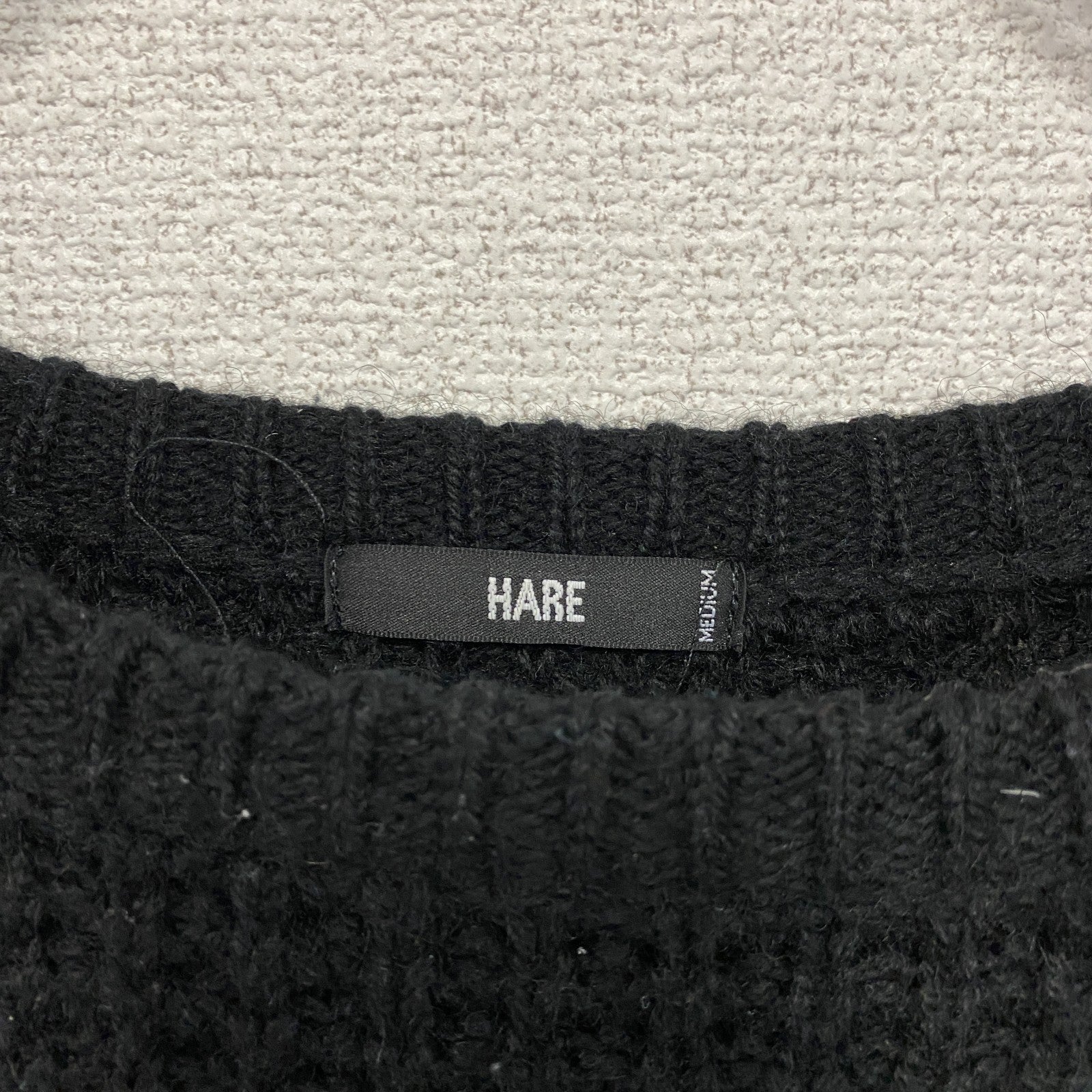 HARE　ハレ　ワッフルウールニットセーター　無地　黒　ブラック　Mサイズ