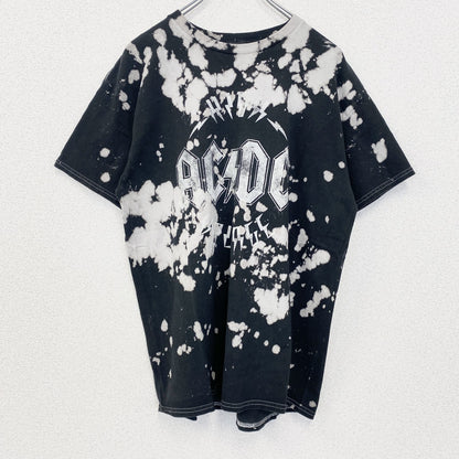 古着 used　AC/DC　半袖プリントバンドTシャツ　レトロデザイン　タイダイ　クルーネック　メタル　黒　ブラック　M,Lサイズ
