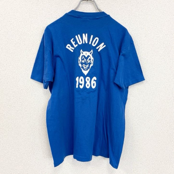 古着 used　Hanes　ヘインズ　半袖バックプリントTシャツ　ブルー　シングルステッチ　クルーネック　XLサイズ