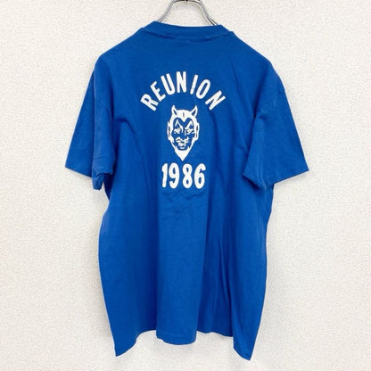 古着 used　Hanes　ヘインズ　半袖バックプリントTシャツ　ブルー　シングルステッチ　クルーネック　XLサイズ