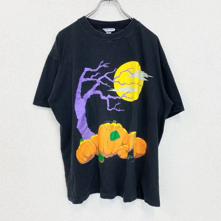 古着 used　半袖プリントTシャツ　ブラック　黒　ハロウィン　シングルステッチ　クルーネック　オーバーサイズ