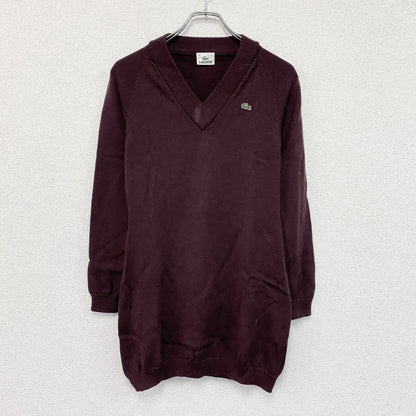 LACOSTE　ラコステ　ウールニットセーター　Vネック　刺繍ロゴ　ラグランスリーブ　ボルドー　40サイズ
