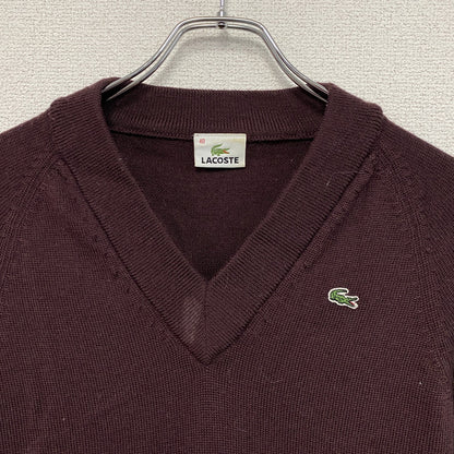 LACOSTE　ラコステ　ウールニットセーター　Vネック　刺繍ロゴ　ラグランスリーブ　ボルドー　40サイズ