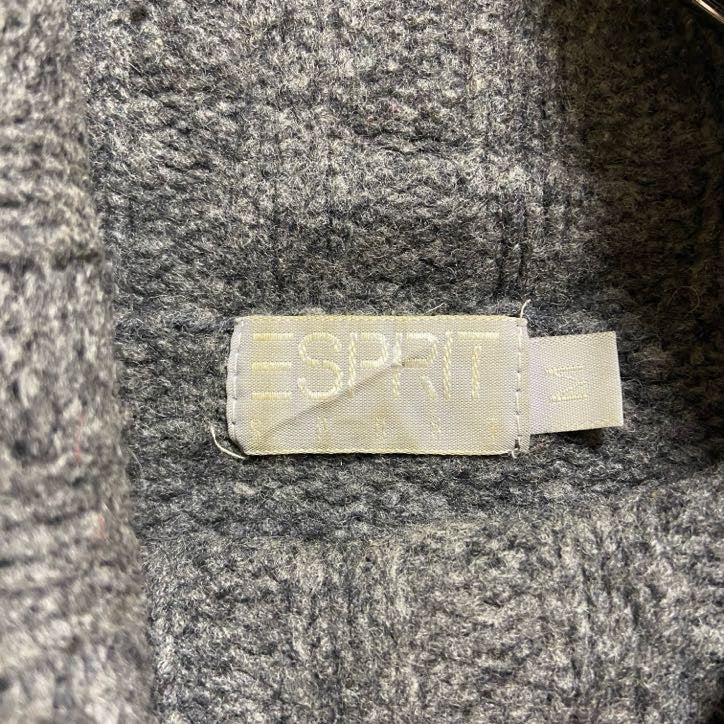 ESPRIT　長袖デザインニット　セーター　ノルディック柄　タートルネック　トナカイ　グレー　レトロ　Mサイズ